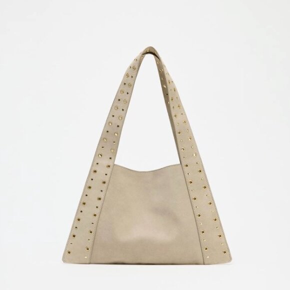 Zara Split Suede Studded Shoulder Bag NWOT Tan/brown - Picture 2 of 7
